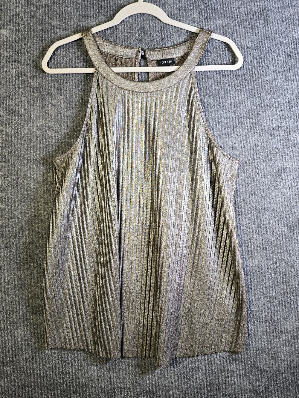 Torrid Top Women 1X Bronze Silver Stripe Goddess Flowy Shimmer Luxury Sleeveless